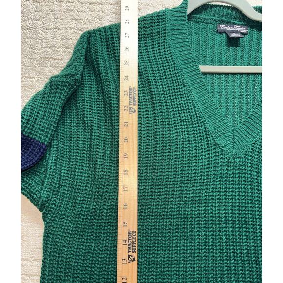 Evelyn Taylor Colorblock Knit Sweater V-Neck 1X Green Multi Stripe Chunky - Picture 3 of 7